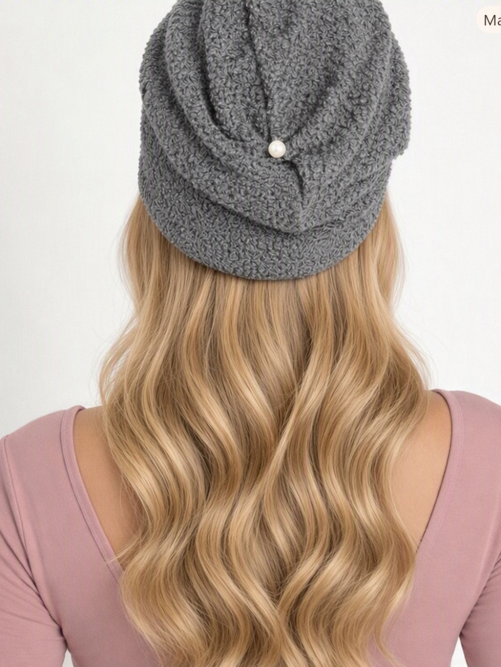DONNI Gray Pearl Beanie Super Soft Teddy Boucle Knit Hat Made in USA!